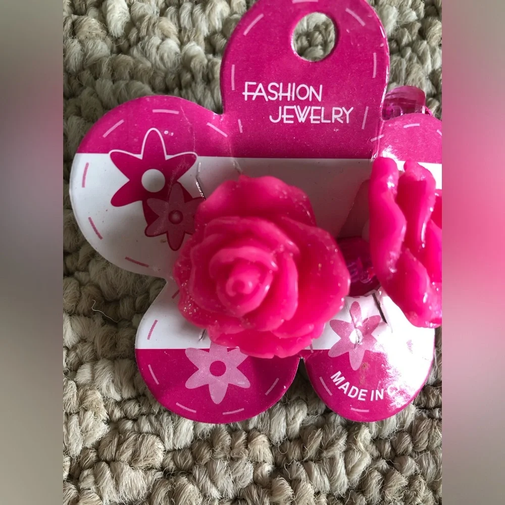 New girls Pink Rose glitter Flower hair tie accessory (set of 2)